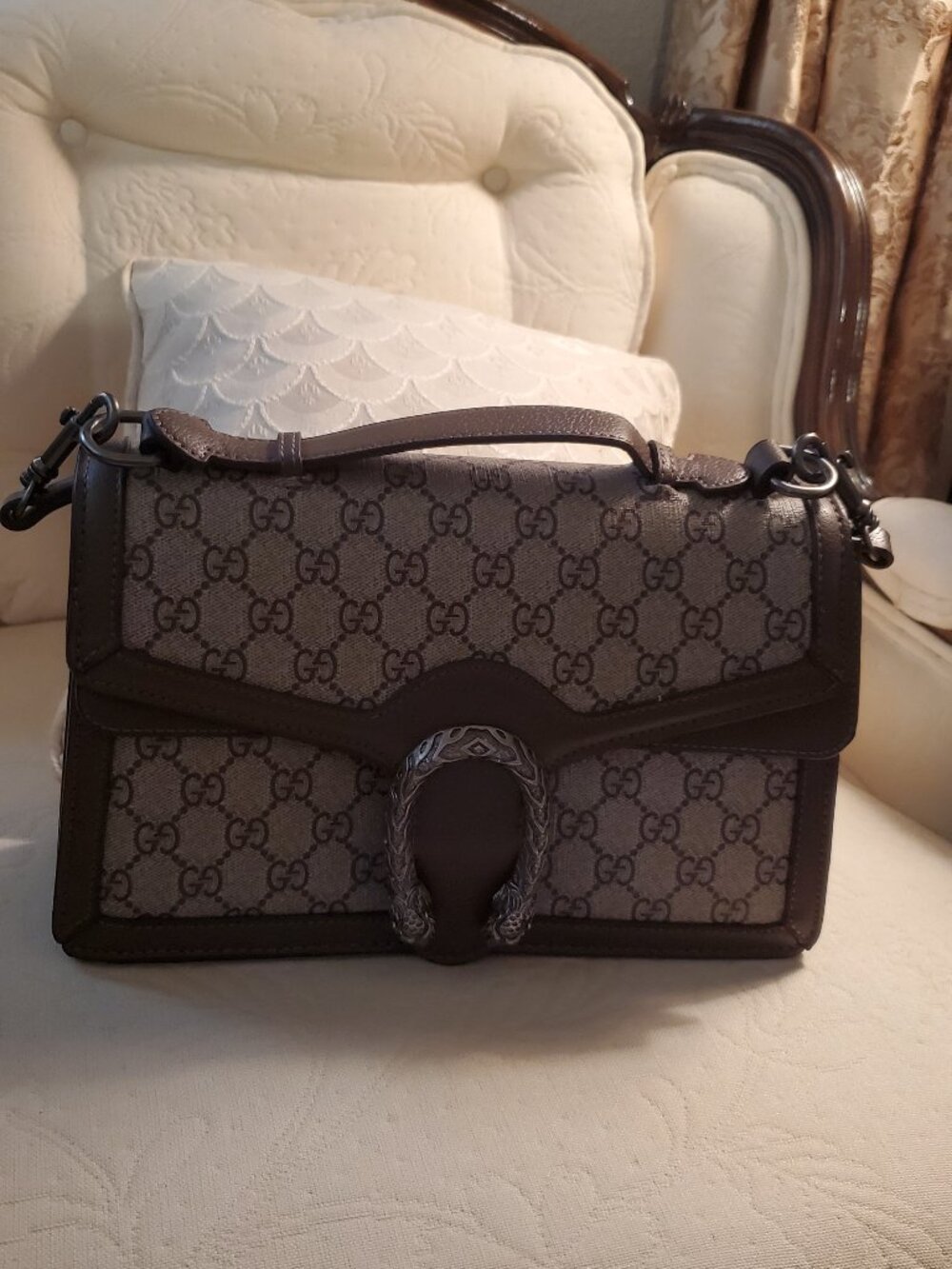 Supreme Monogram Dionysus Top Handle Shoulder Bag in beige/ebony canvas with bro
